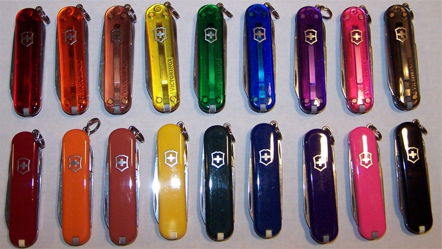Victorinox translucent colors with their solid colored counterpart.