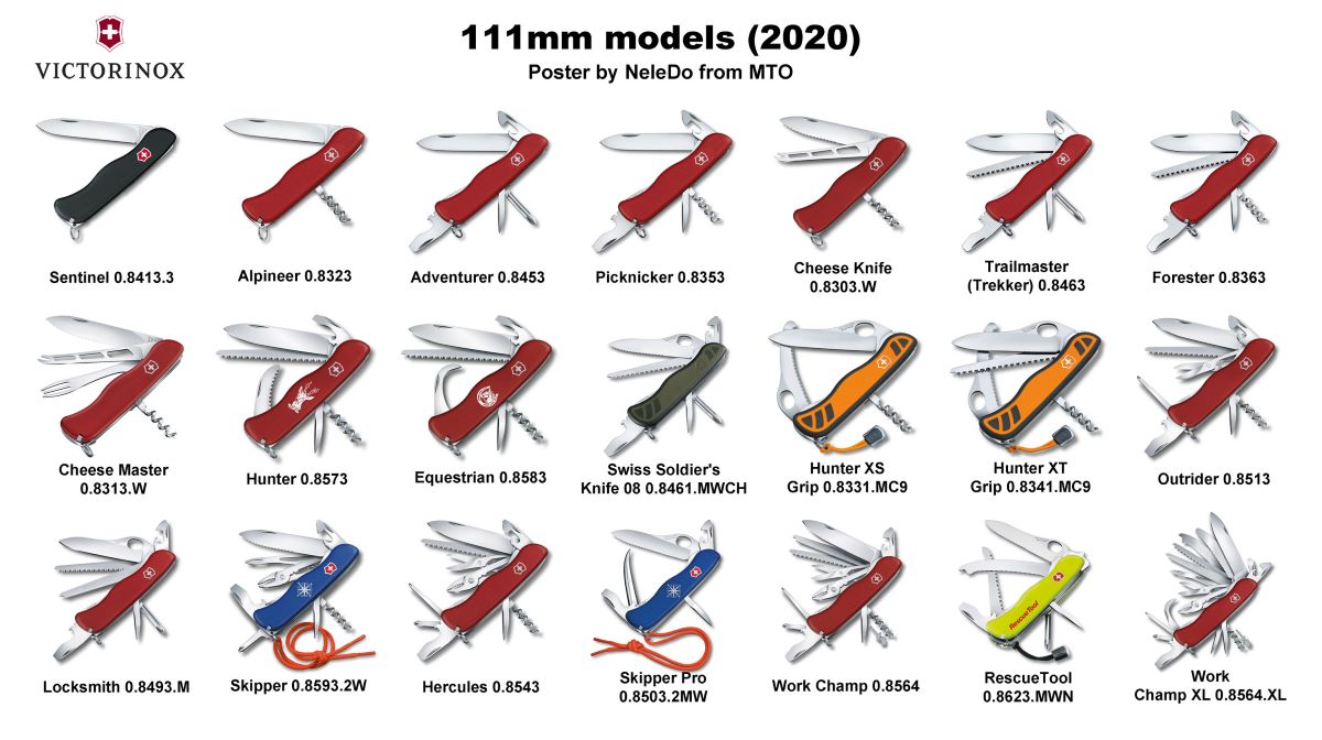 Current 111mm models as of 2020. 
Image courtesy of NeleDo from MultiTool.org